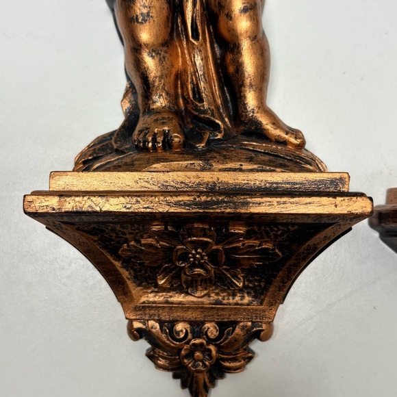 Set of 2 vintage Coppercraft Guild Syroco Cherub wall sconces - Picture 5 of 11